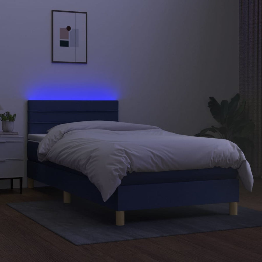Boxspring met matras en LED stof blauw 80x200 cm 80 x 200 cm Horizontale strepen
