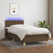 Boxspring met matras en LED stof donkerbruin 90x190 cm 90 x 190 cm Horizontale strepen