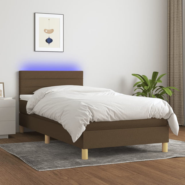 Boxspring met matras en LED stof donkerbruin 90x190 cm 90 x 190 cm Horizontale strepen