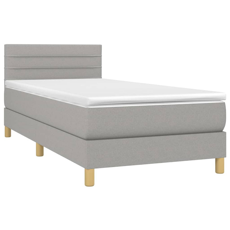 Boxspring met matras en LED stof lichtgrijs 90x200 cm 90 x 200 cm Lichtgrijs