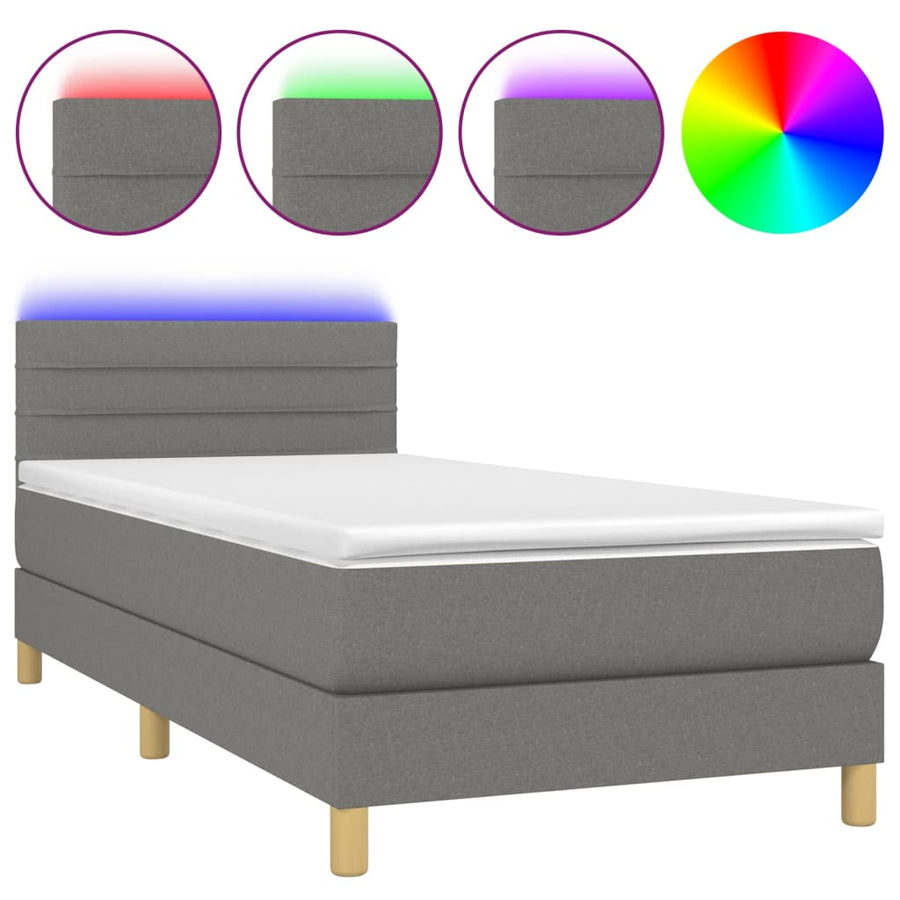 Boxspring met matras en LED stof donkergrijs 90x200 cm 90 x 200 cm Donkergrijs