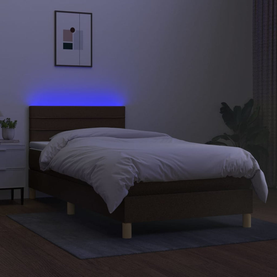 Boxspring met matras en LED stof donkerbruin 80x200 cm 90 x 200 cm Horizontale strepen