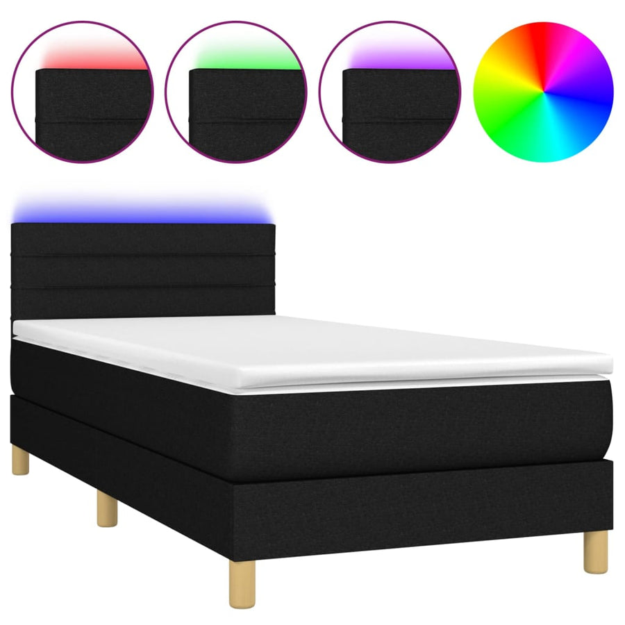 Boxspring met matras en LED stof zwart 100x200 cm 100 x 200 cm Horizontale strepen