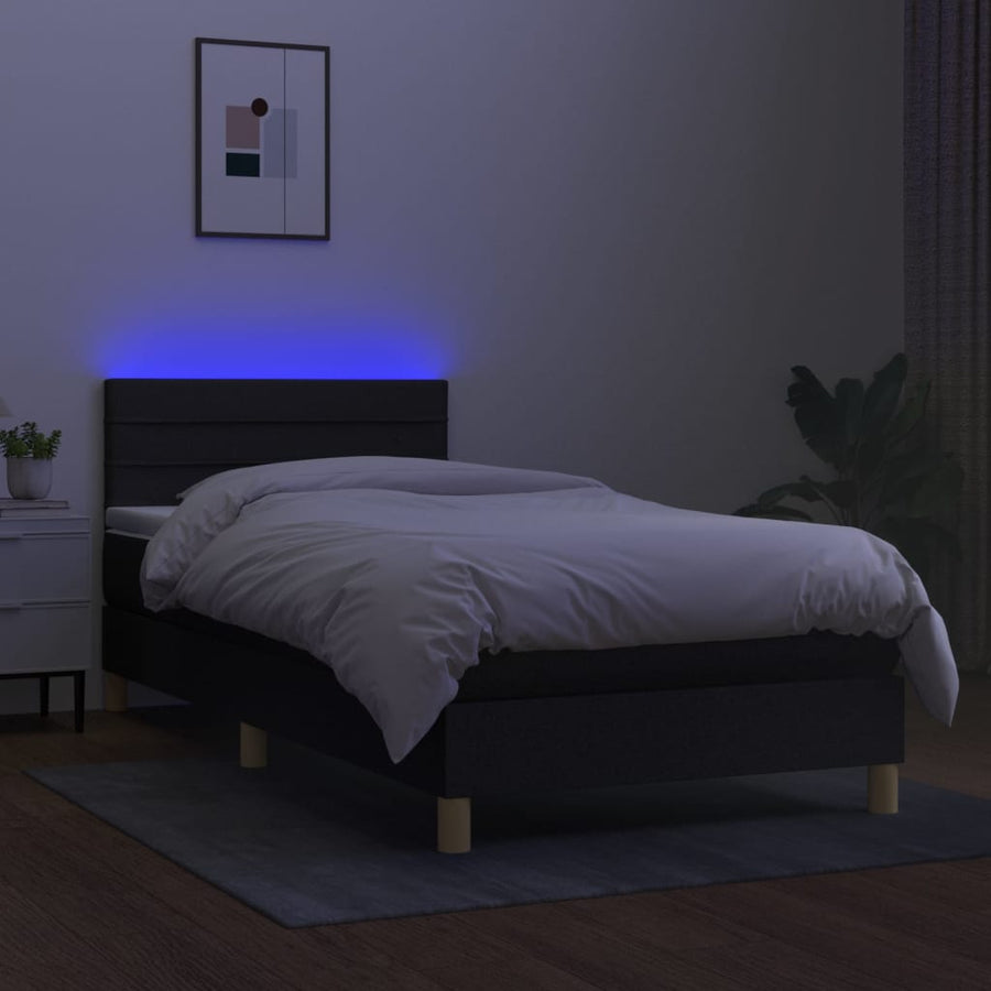 Boxspring met matras en LED stof zwart 100x200 cm 100 x 200 cm Horizontale strepen