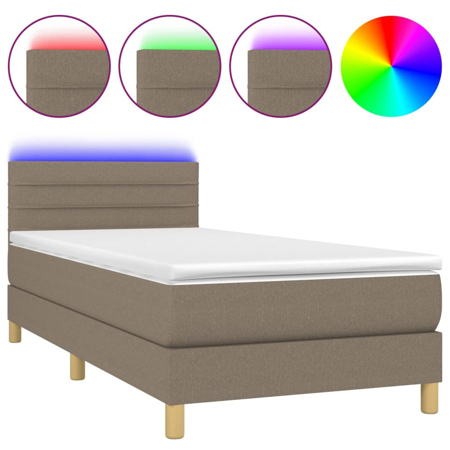 Boxspring met matras en LED stof taupe 100x200 cm 100 x 200 cm Horizontale strepen