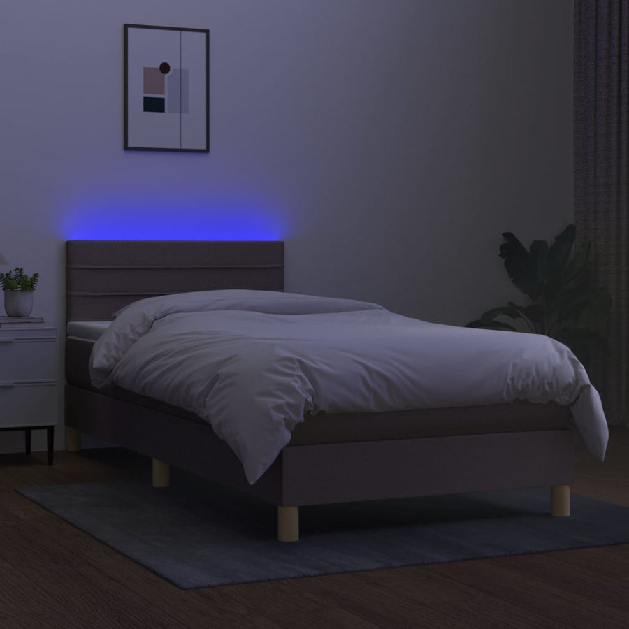 Boxspring met matras en LED stof taupe 100x200 cm 100 x 200 cm Horizontale strepen