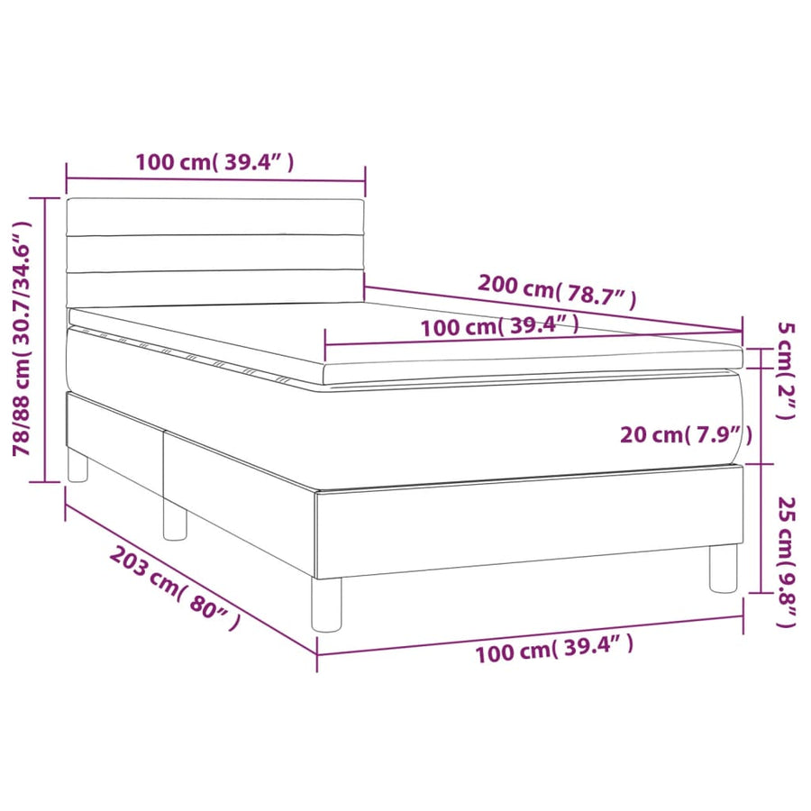 Boxspring met matras en LED stof blauw 100x200 cm 100 x 200 cm Blauw