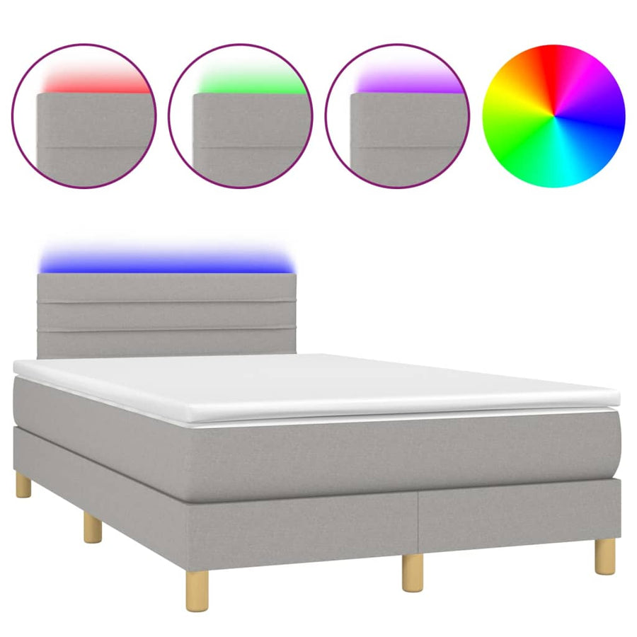 Boxspring met matras en LED stof lichtgrijs 120x200 cm 120 x 200 cm Horizontale strepen