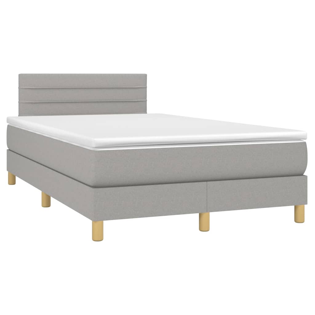 Boxspring met matras en LED stof lichtgrijs 120x200 cm 120 x 200 cm Horizontale strepen