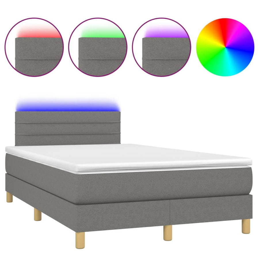 Boxspring met matras en LED stof donkergrijs 120x200 cm 120 x 200 cm Horizontale strepen