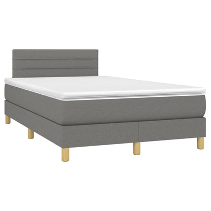 Boxspring met matras en LED stof donkergrijs 120x200 cm 120 x 200 cm Horizontale strepen