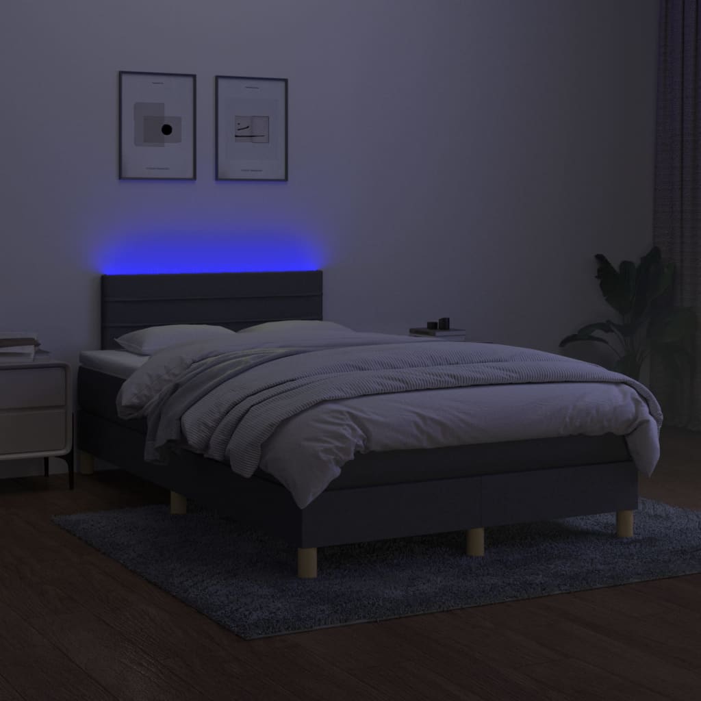 Boxspring met matras en LED stof donkergrijs 120x200 cm 120 x 200 cm Horizontale strepen