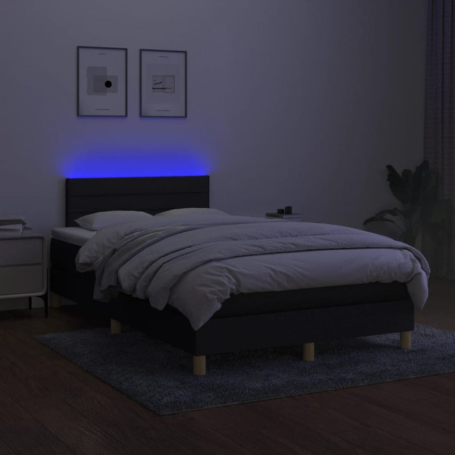 Boxspring met matras en LED stof zwart 120x200 cm 120 x 200 cm Horizontale strepen