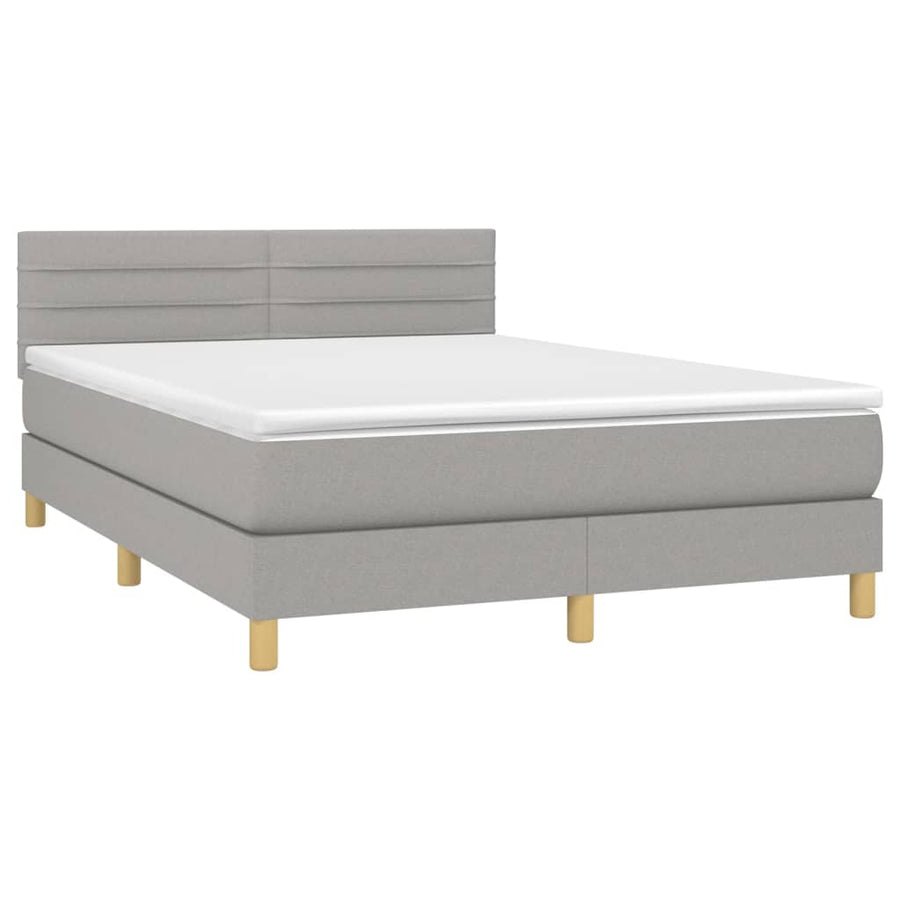 Boxspring met matras en LED stof lichtgrijs 140x190 cm 140 x 190 cm Horizontale strepen