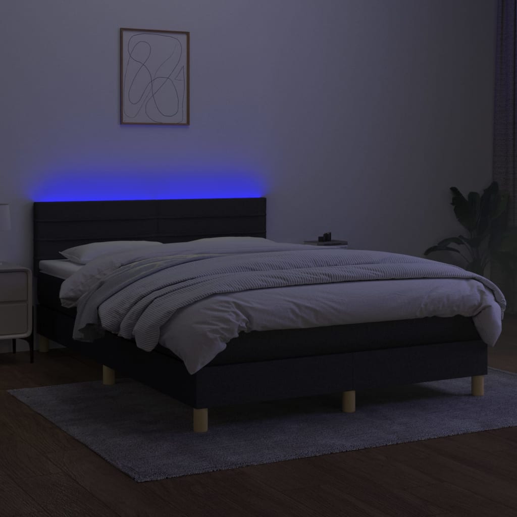 Boxspring met matras en LED stof zwart 140x190 cm 140 x 190 cm Zwart