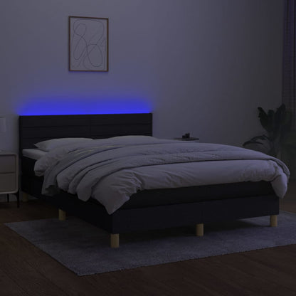 Boxspring met matras en LED stof zwart 140x190 cm 140 x 190 cm Zwart