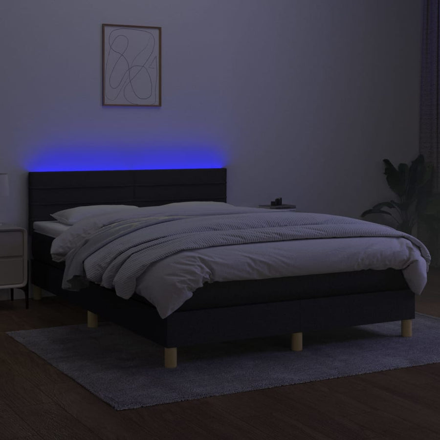 Boxspring met matras en LED stof zwart 140x190 cm 140 x 190 cm Zwart