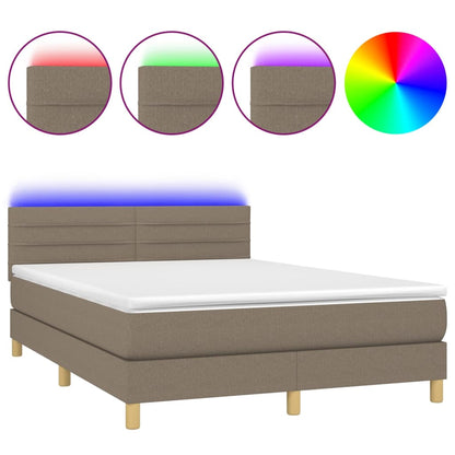 Boxspring met matras en LED stof taupe 140x190 cm 140 x 190 cm Taupe