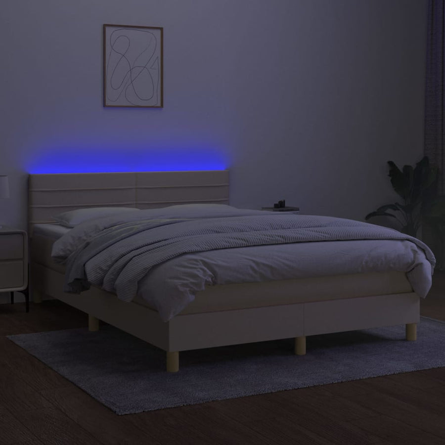 Boxspring met matras en LED stof crèmekleurig 140x190 cm