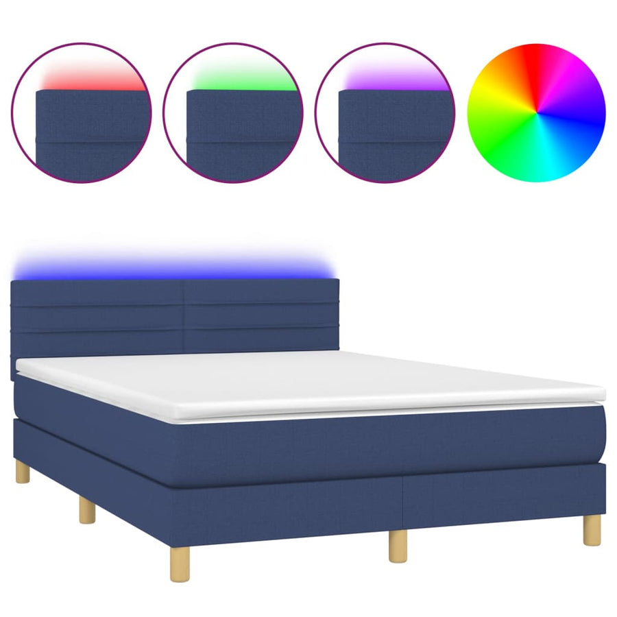 Boxspring met matras en LED stof blauw 140x190 cm 140 x 190 cm Horizontale strepen