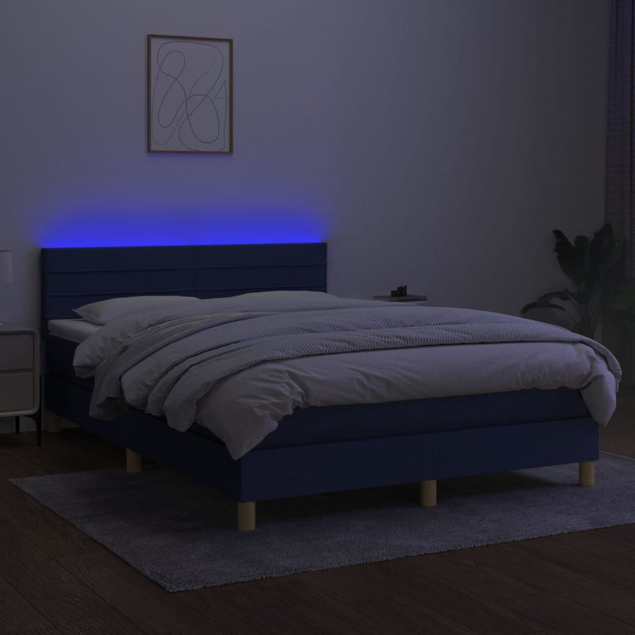 Boxspring met matras en LED stof blauw 140x190 cm 140 x 190 cm Horizontale strepen