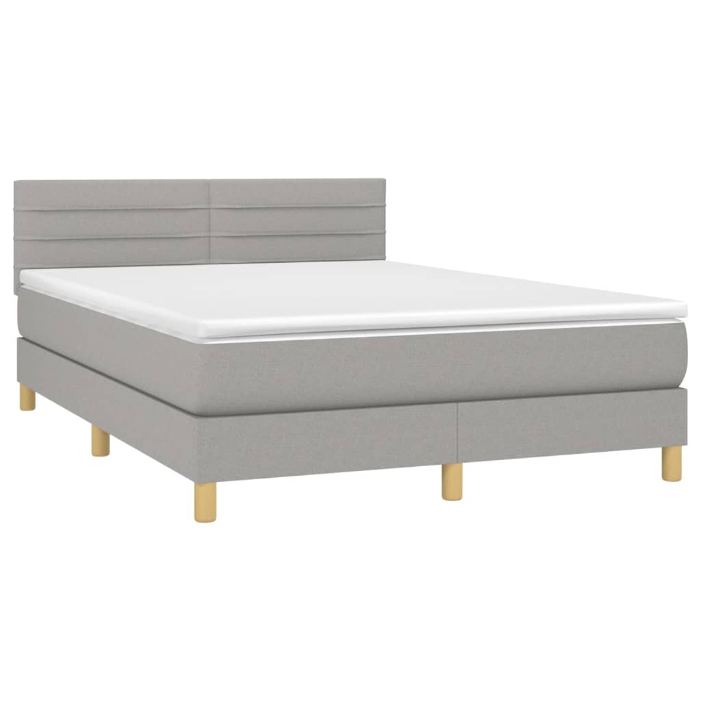 Boxspring met matras en LED stof lichtgrijs 140x200 cm 140 x 200 cm Horizontale strepen
