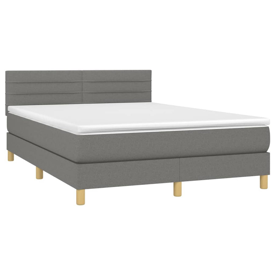 Boxspring met matras en LED stof donkergrijs 140x200 cm 140 x 200 cm Donkergrijs