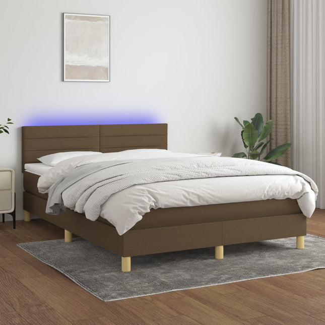 Boxspring met matras en LED stof donkerbruin 140x200 cm 140 x 200 cm Donkerbruin