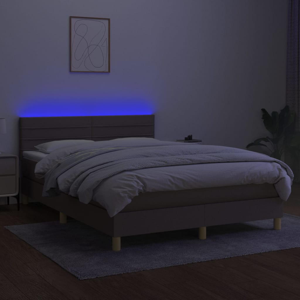 Boxspring met matras en LED stof taupe 140x200 cm 140 x 200 cm Taupe