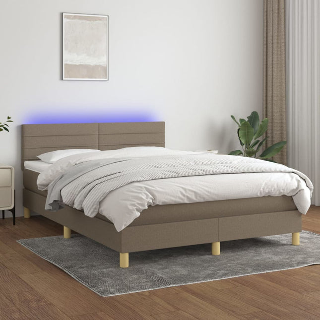 Boxspring met matras en LED stof taupe 140x200 cm 140 x 200 cm Taupe