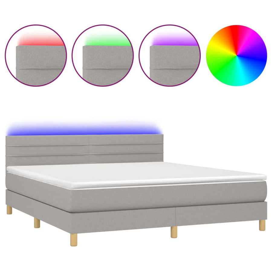 Boxspring met matras en LED stof lichtgrijs 160x200 cm 160 x 200 cm Horizontale strepen