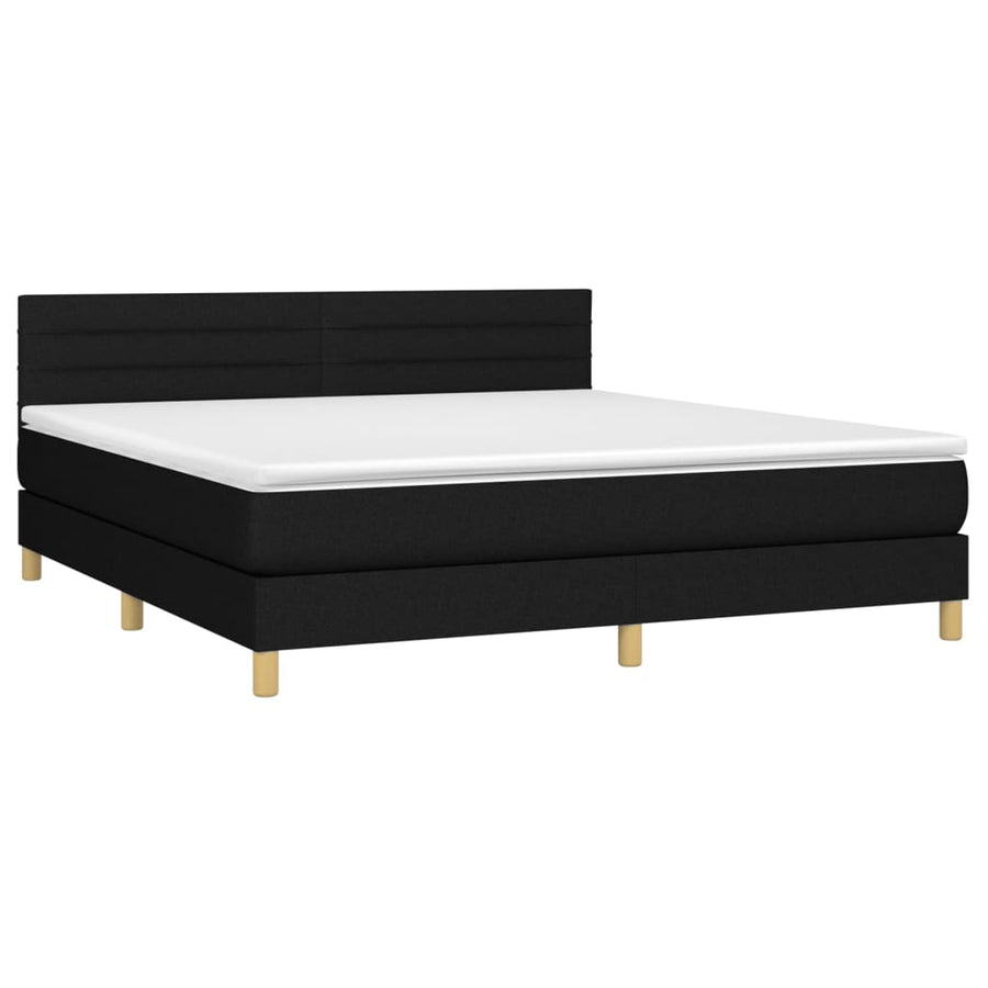 Boxspring Met Matras En Led Stof Zwart 160 x 200 cm Horizontale strepen