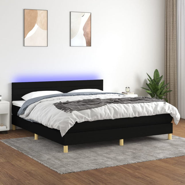 Boxspring Met Matras En Led Stof Zwart 160 x 200 cm Horizontale strepen