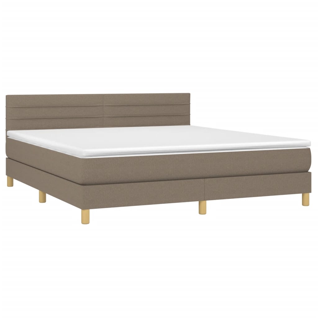 Boxspring Met Matras En Led Stof Taupe 160 x 200 cm Horizontale strepen
