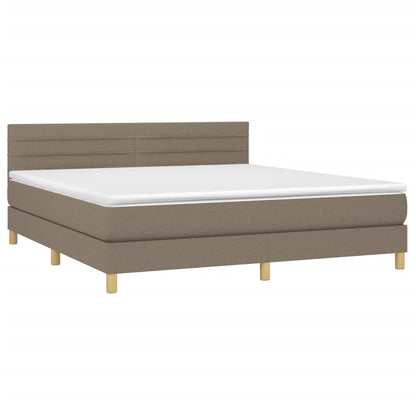 Boxspring Met Matras En Led Stof Taupe 160 x 200 cm Horizontale strepen