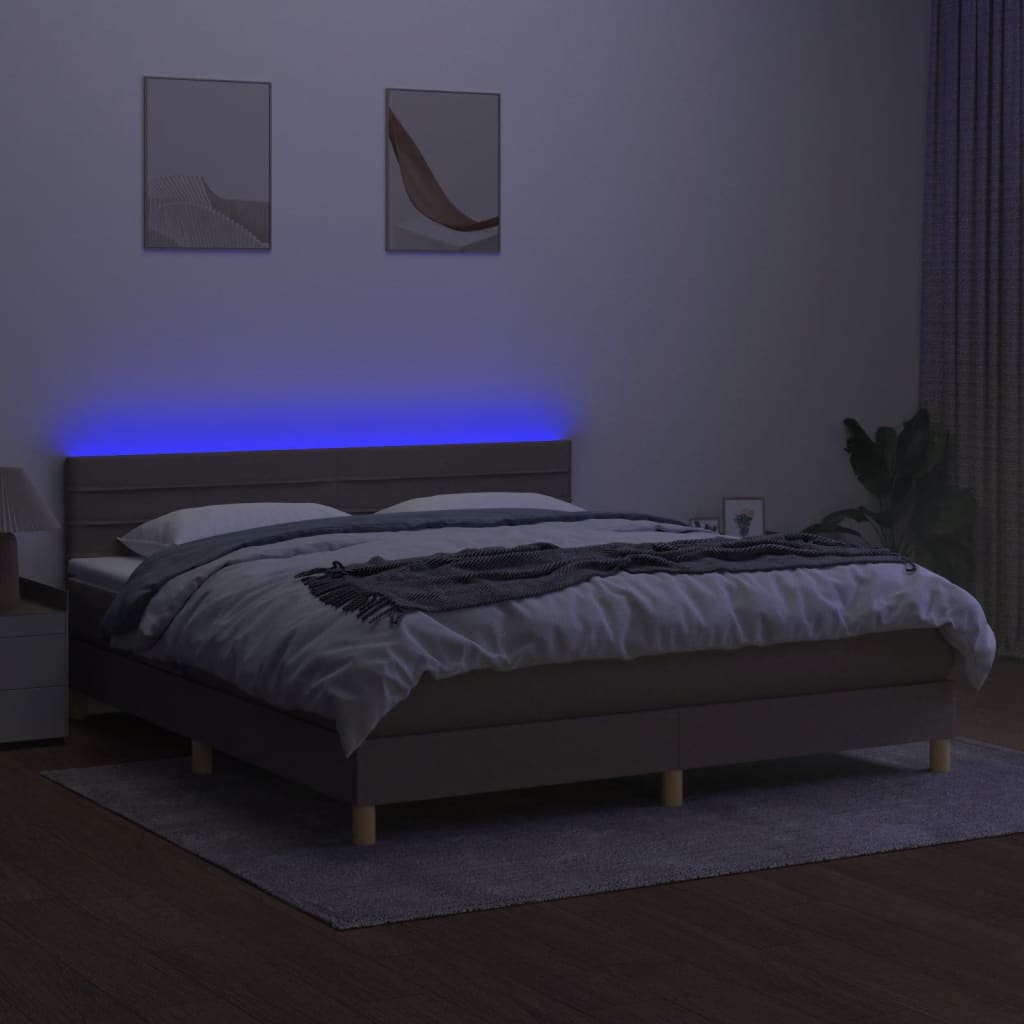 Boxspring Met Matras En Led Stof Taupe 160 x 200 cm Horizontale strepen