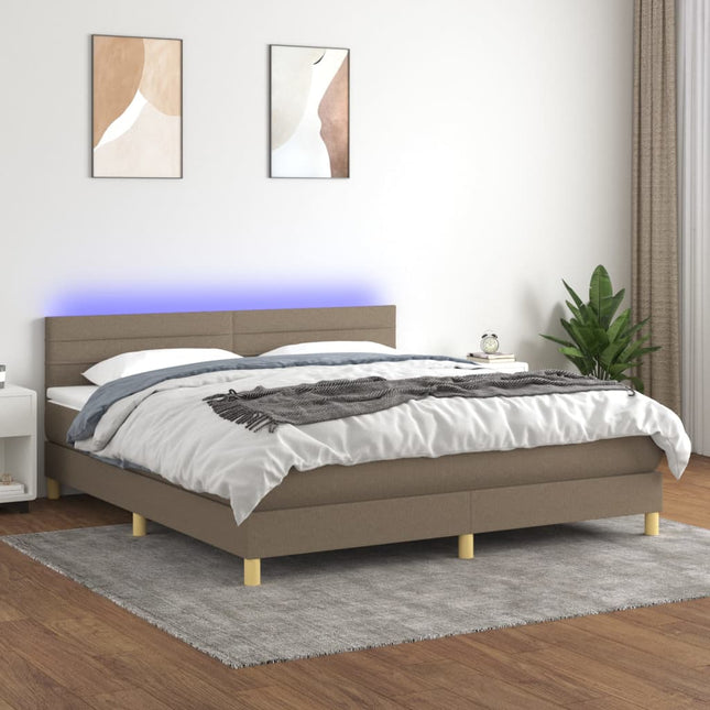 Boxspring Met Matras En Led Stof Taupe 160 x 200 cm Horizontale strepen