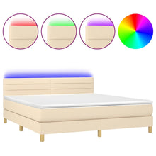 Boxspring Met Matras En Led Stof Kleurig Crème 160 x 200 cm Horizontale strepen