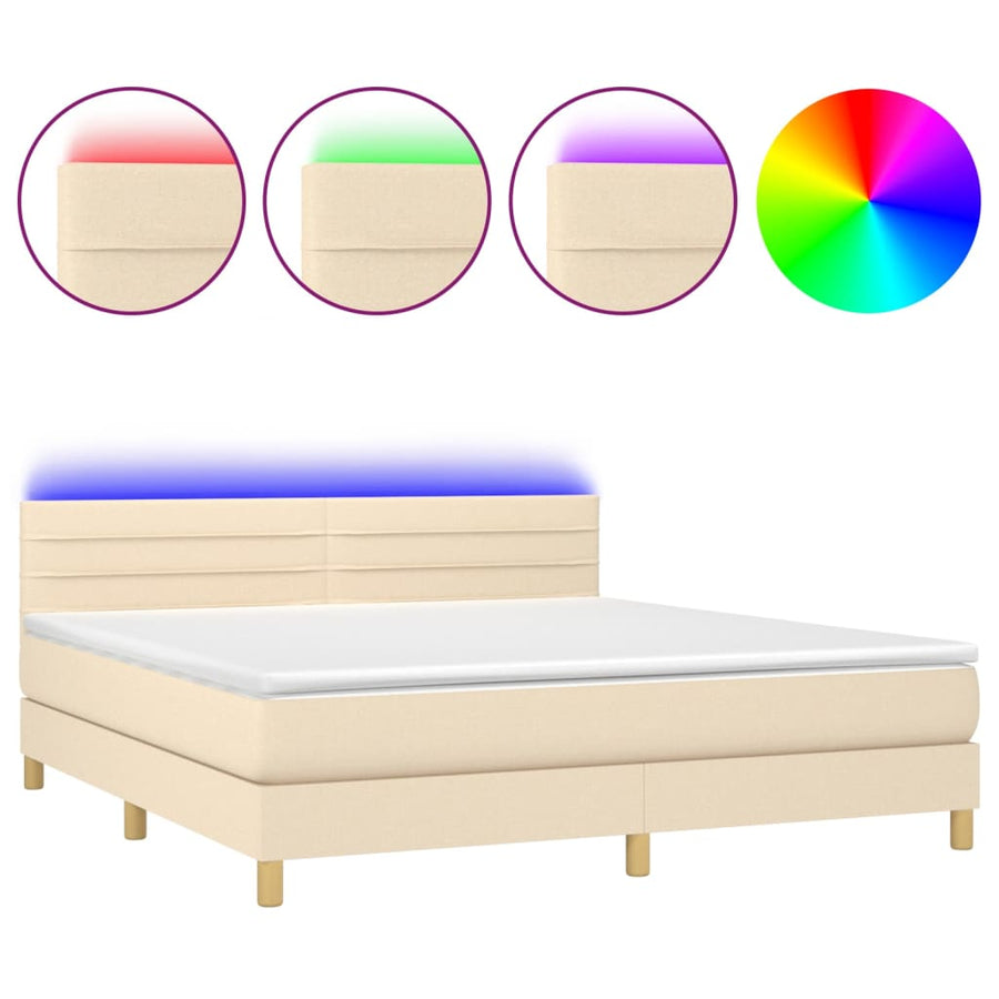 Boxspring Met Matras En Led Stof Kleurig Crème 160 x 200 cm Horizontale strepen