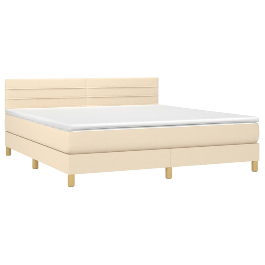 Boxspring Met Matras En Led Stof Kleurig Crème 160 x 200 cm Horizontale strepen