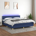 Boxspring met matras en LED stof blauw 160x200 cm 160 x 200 cm Horizontale strepen