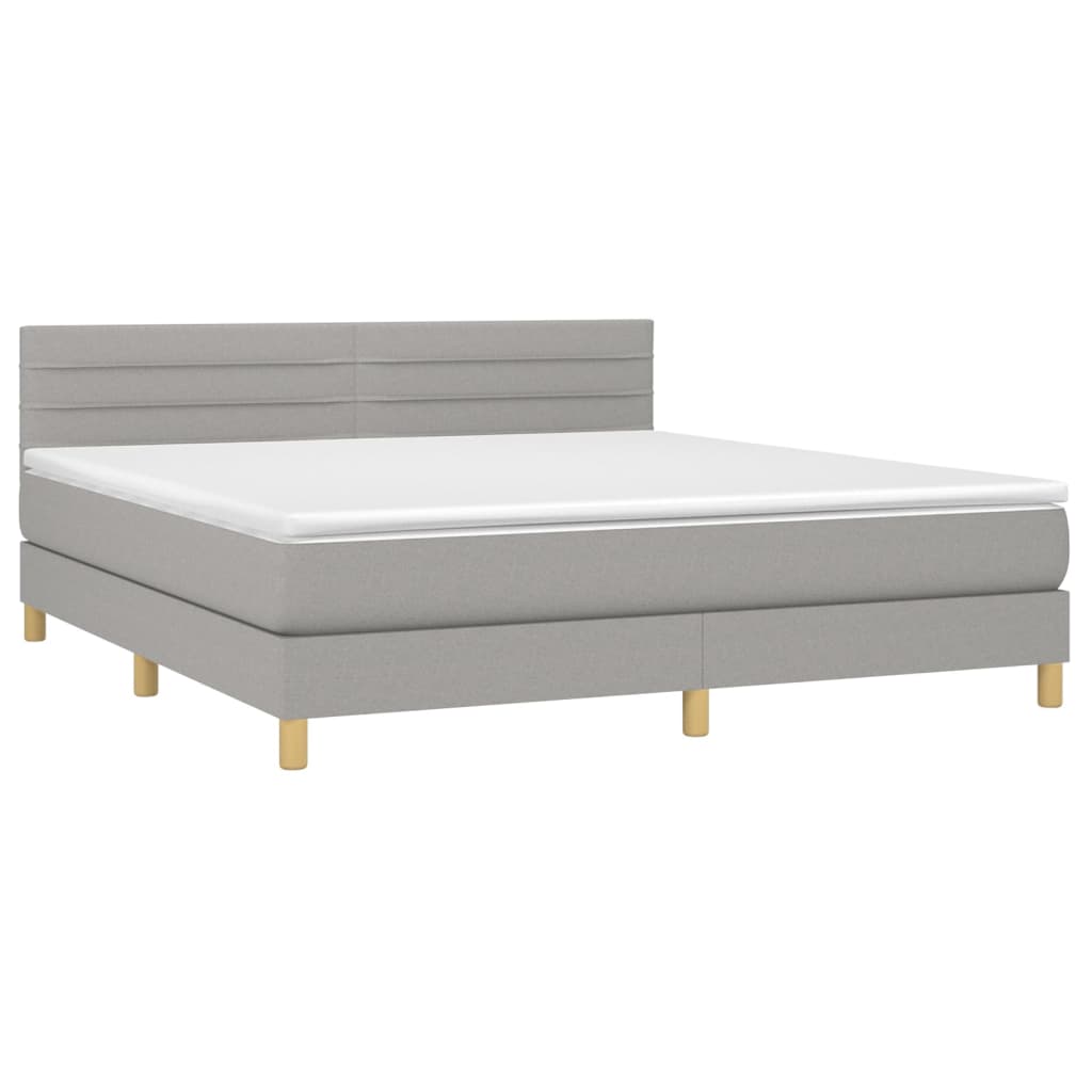 Boxspring met matras en LED stof lichtgrijs 180x200 cm 180 x 200 cm Horizontale strepen