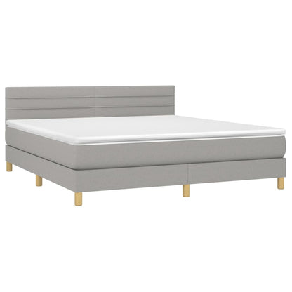 Boxspring met matras en LED stof lichtgrijs 180x200 cm 180 x 200 cm Horizontale strepen