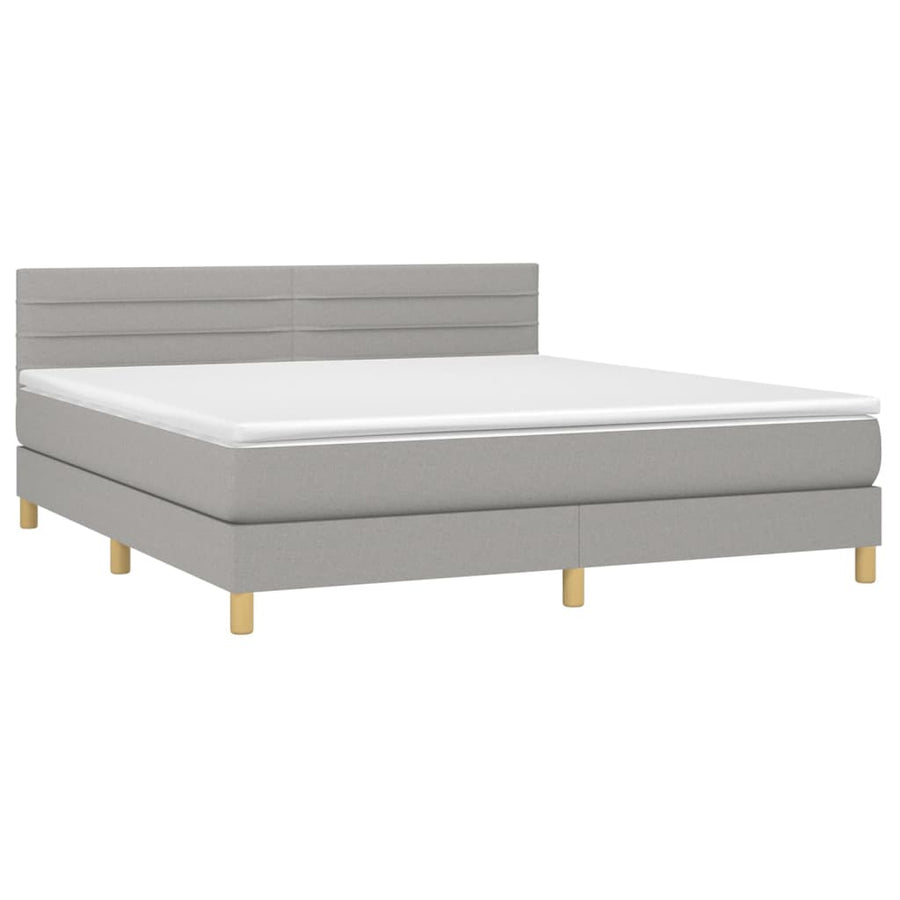 Boxspring met matras en LED stof lichtgrijs 180x200 cm 180 x 200 cm Horizontale strepen