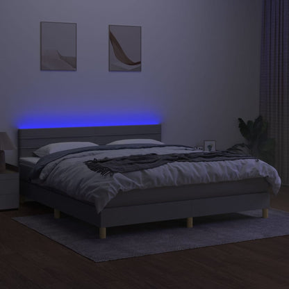 Boxspring met matras en LED stof lichtgrijs 180x200 cm 180 x 200 cm Horizontale strepen