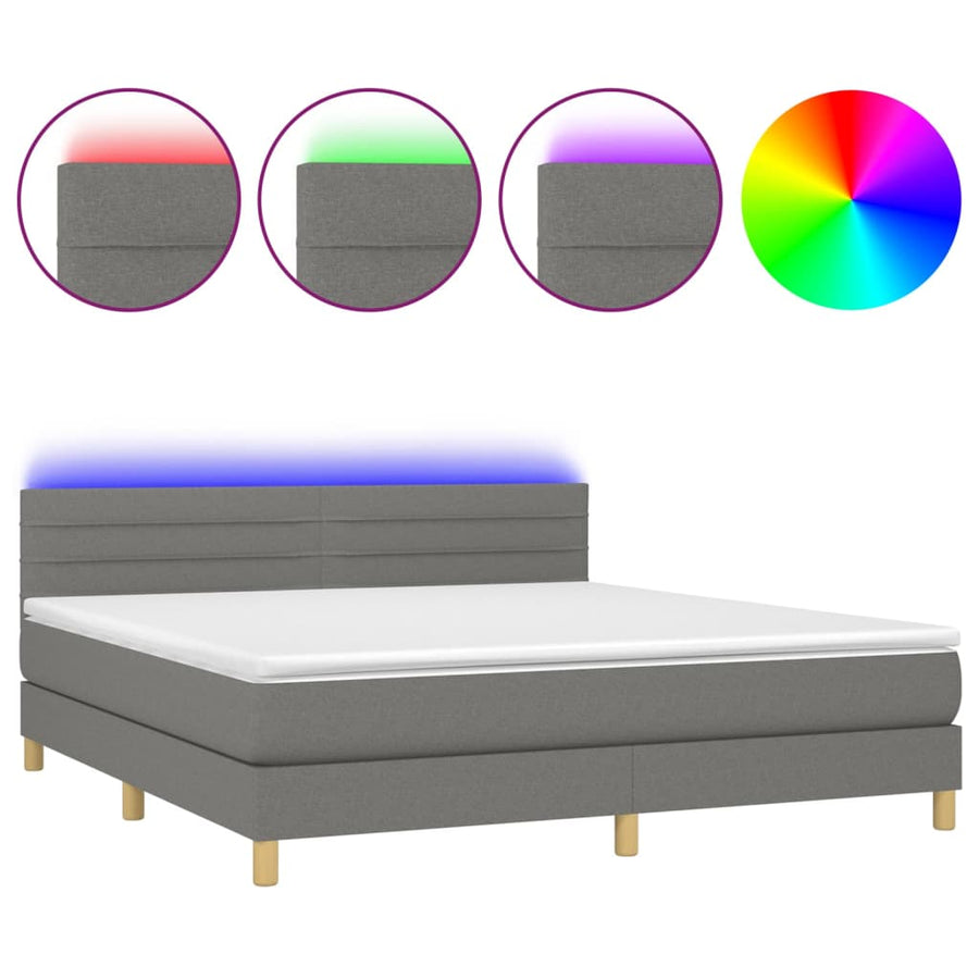 Boxspring met matras en LED stof donkergrijs 180x200 cm 180 x 200 cm Donkergrijs