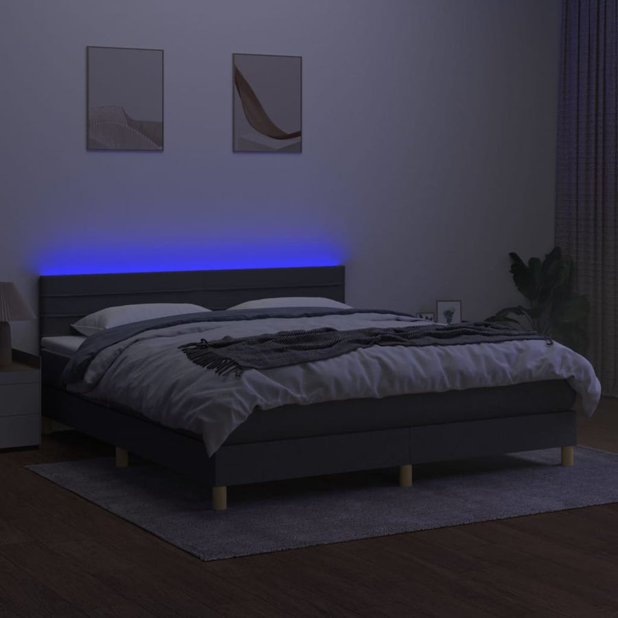 Boxspring met matras en LED stof donkergrijs 180x200 cm 180 x 200 cm Donkergrijs