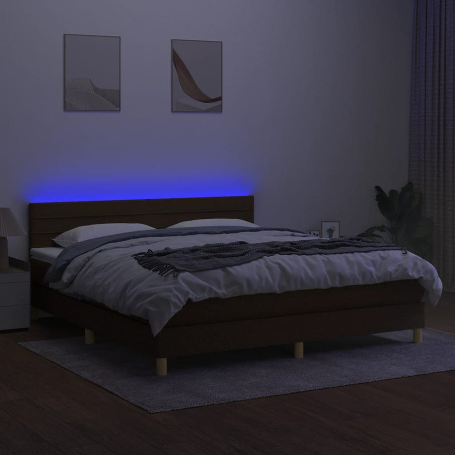 Boxspring Met Matras En Led Stof Donkerbruin 180 x 200 cm Horizontale strepen