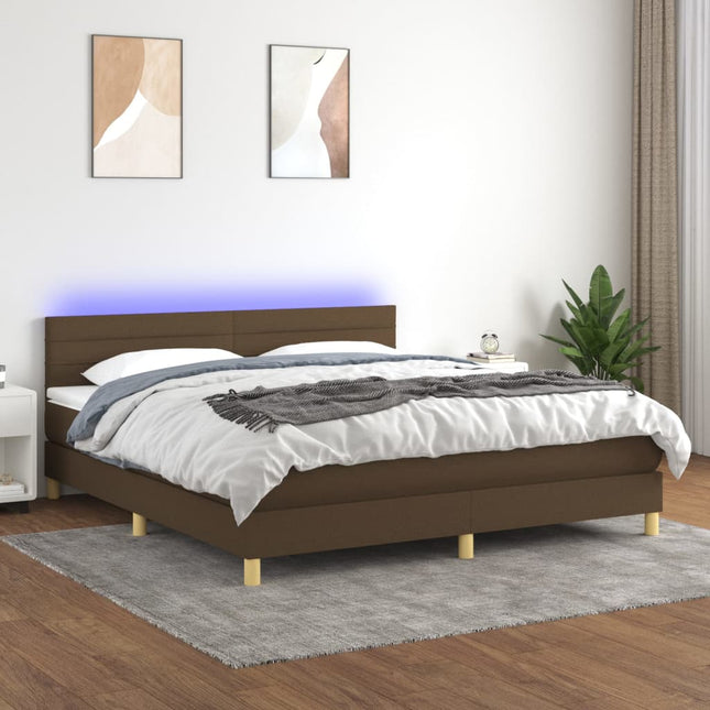 Boxspring Met Matras En Led Stof Donkerbruin 180 x 200 cm Horizontale strepen