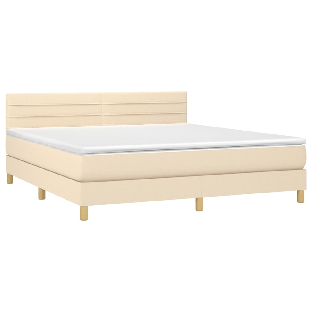 Boxspring Met Matras En Led Stof Crèmekleurig 180X200 Cm 180 x 200 cm Horizontale strepen